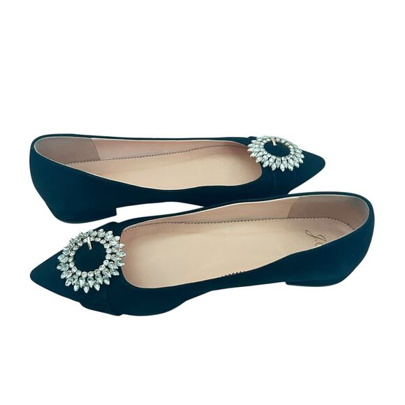 J.Crew Black Suede Crystal Embellished Pointed Toe Flats Size 8.5 - Picture 13 of 13